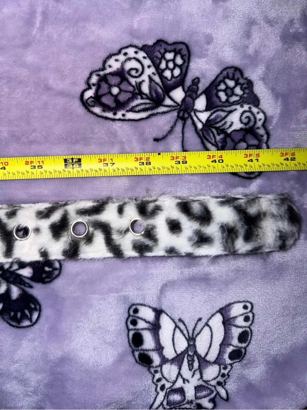 Y2K Snow Leopard Faux Fur Statement Belt Black White Grunge Retro